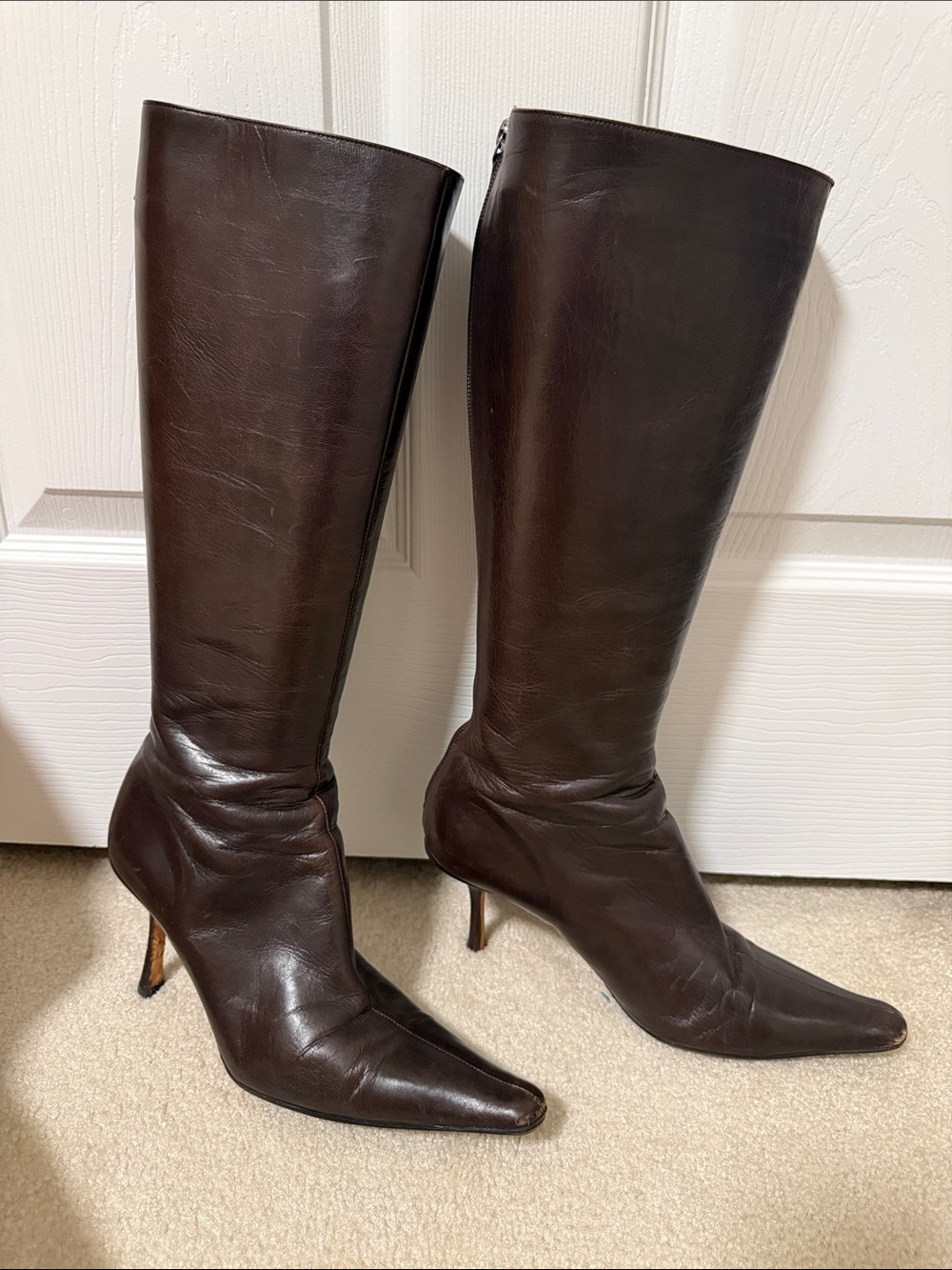 Jimmy Choo London Brown Soft Italian Leather Knee-High Stiletto Pointed Toe - Picture 1 of 9